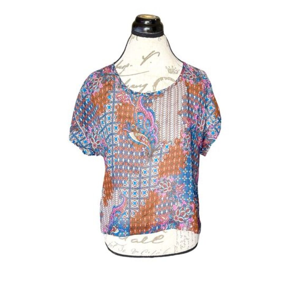 Xhilaration Womens Blouse Size Large Semi Sheer Chiffon Bohemian Boho Chic